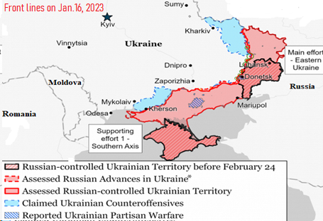 Ukrainian war front lines 1/16/2023