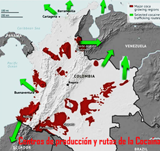 Producción y distribución de Cocaína desde Colombia y Venezuela