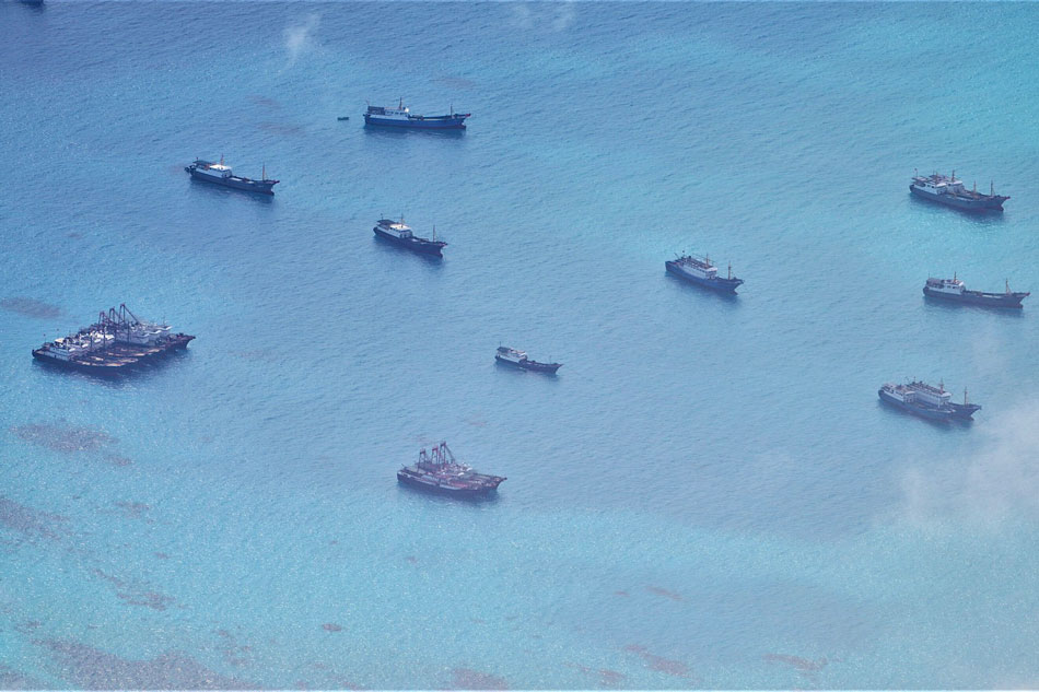 Chinese fishing vessels are spotted idling near Iroquois Reef last June 2023. Photo: Armed Forces of the Philippines Western Command