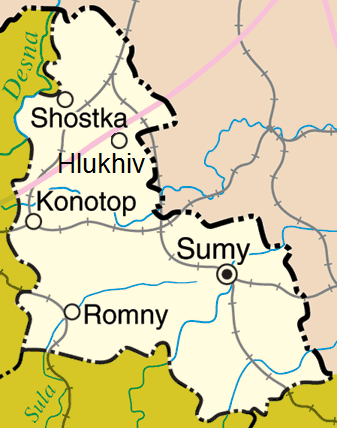 Mapa del Oblast de Sumy