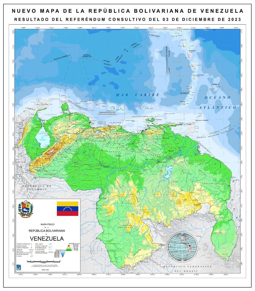 Nuevo mapa de Venezuela, resultado del referendum consultivo de Diciembre 03 de 2023, incluye el territorio del Esequibo