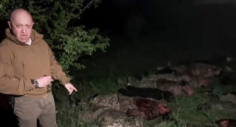 Yevgeny Prigozhin shows soldiers dead bodies