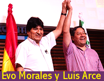 Evo Morales y Luis Arce celebran