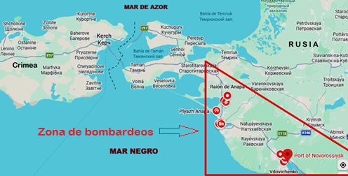 Ucrania bombardea zonaas costeras de Rusia en el Mar Negro