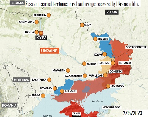 Ukraine's war front line 2/15/2023
